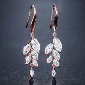 Aubrey's Leaf Dangle Earrings Formal Wedding Elegant, ROSE GOLD
